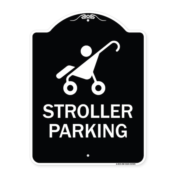 Reserved Stroller Parking W/ Graphic Heavy-Gauge Aluminum Sign, 24" x 18", BW-1824-22985